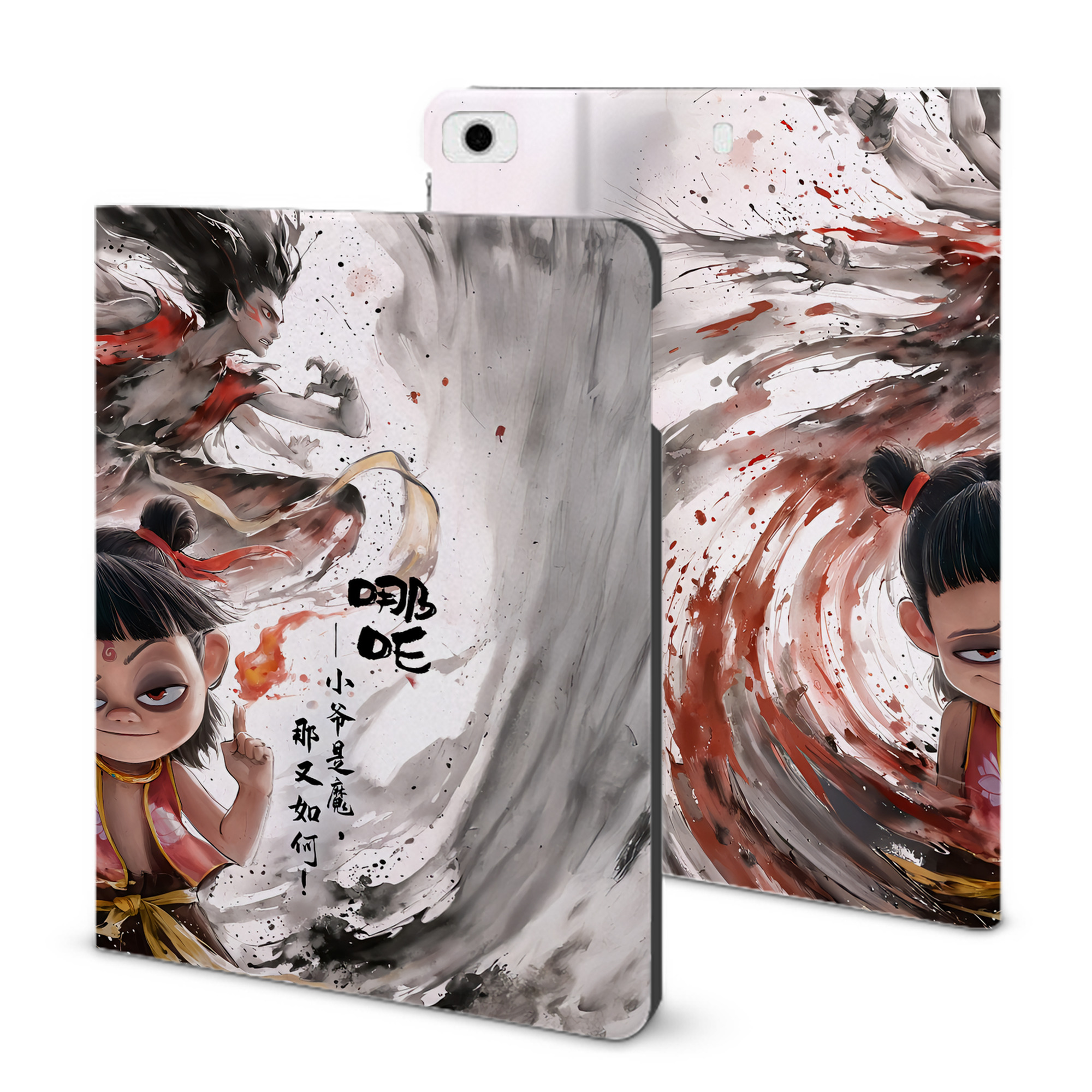 （画像用） Ne Zha 2 ナタ 魔童の大暴れ IPad ケース ブック型 PUレザー TPU 耐衝撃 軽量 薄型 ペン収納なし 全面保護 IPad 各モデル対応
